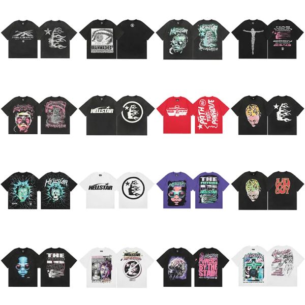 Camiseta de grife Hellstar Men and Women Hell Star Graphic Tee Hip Hop Summer Fashion Tees Tops Cotton Tshirts Polos de manga curta roupas de alta qualidade 19t2