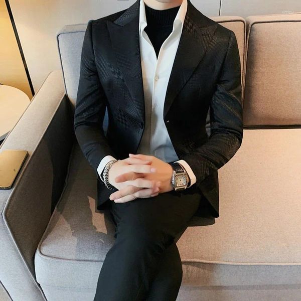 Herrenanzüge 2024 Mann Slim Fit Smoking Boutique Abendkleid Blazer Jacke Mantel Mode Lässig Dunkles Muster Geprägter Anzug