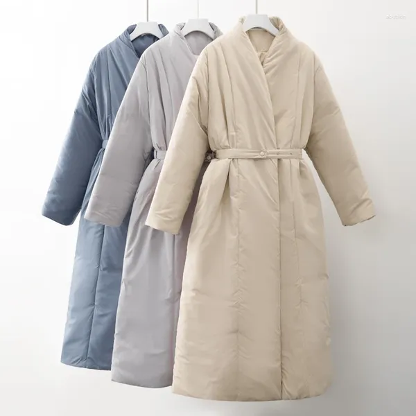 Frauen Unten Design 2024 Frauen Winter Grad Dicken Mantel Warme Parka Übergroßen Maxi Lange Mit Gürtel Casual Oberbekleidung