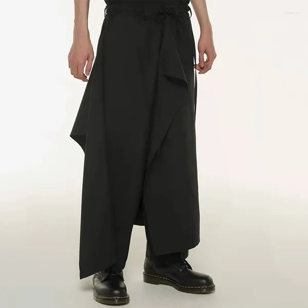 Calças masculinas saia japonesa outono estilo escuro cor sólida clássico simples casual solto reto calças largas