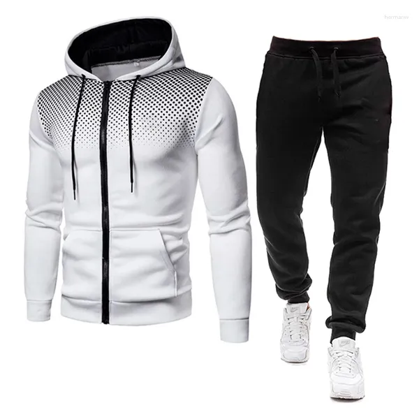 Männer Trainingsanzüge Mode 2024 Casual Hoodie Set Herbst Und Winter Teenager Straße Trend Polka Dot Gedruckt Jugend Mantel