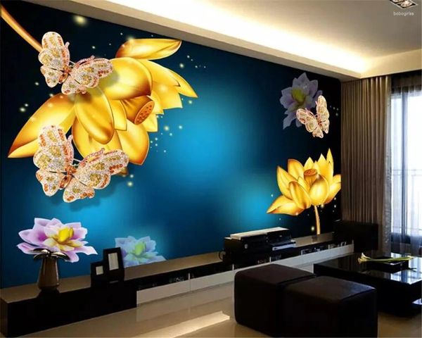 Papéis de parede Diantu grande personalizado fantasia lótus jóias borboleta pano de fundo sala de estar/quarto pinturas decorativas mural