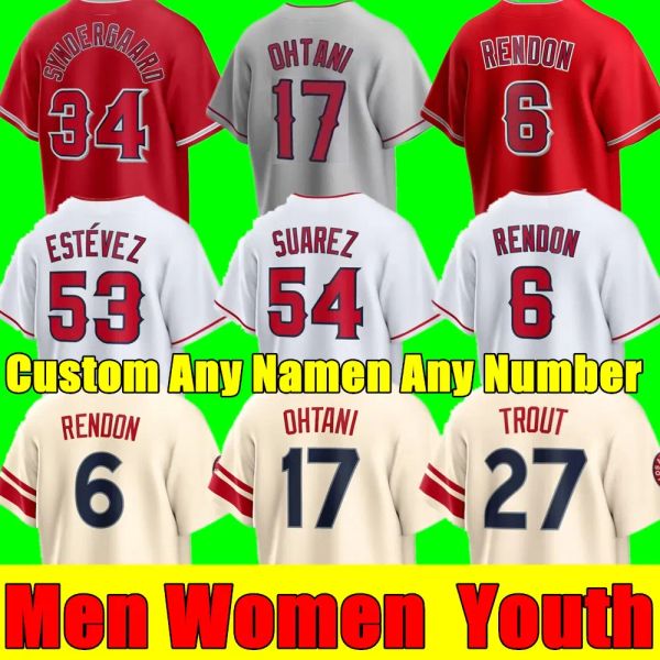 2024 Custom Mike Trout Trikots Anthony Rendon Baseball Giolito Carlos Estevez Ohtani Jose Suarez Noah Syndergaard Andrew Velazquez Männer Frauen Jugend