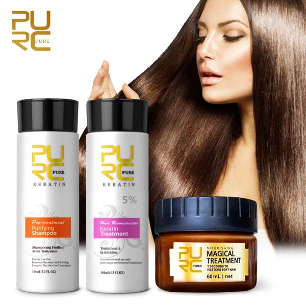 Behandlungen PURC Brasilianische Keratin-Behandlung, reinigendes Shampoo und magische Haarmaske, Glättung, Reparatur, Haarpflegeprodukt für Männer und Frauen