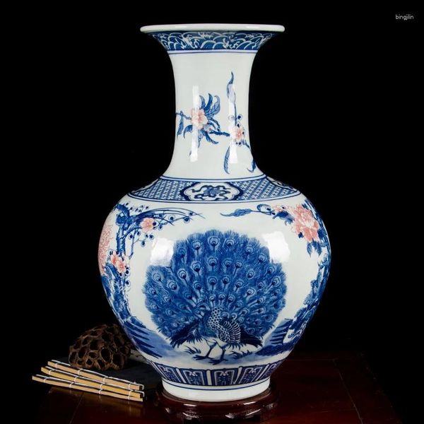 Vasen, Jingdezhen-Keramik, antikes blaues und weißes Porzellan, große Vase, chinesische Wohnzimmer-Ornamente, dekorativer Boden