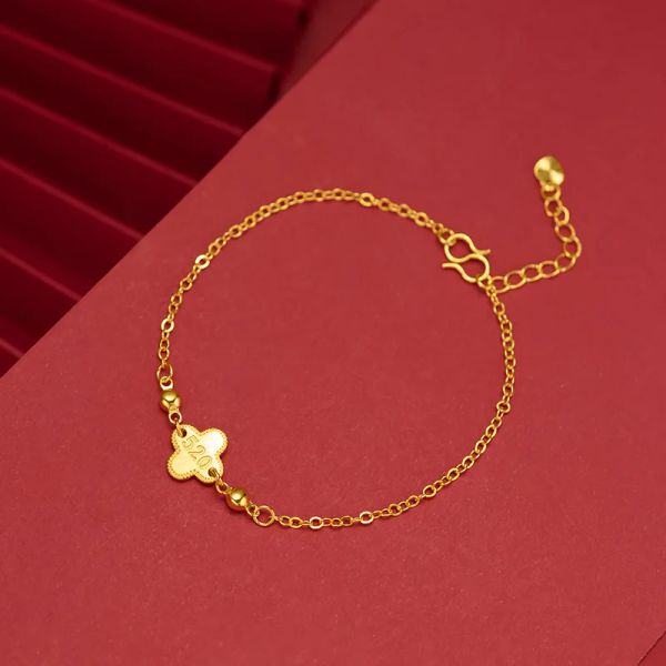 Strands Real 18k Gold Twisted Chain Bracelet Pure Ajustável Cadeia de Corda para Mulheres Presente de Jóias Finas de Grama Doce