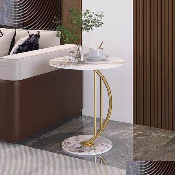 Mobili per soggiorno Tavolino rotondo elegante e leggero di lusso con lastra di roccia per la decorazione domestica - Libri perfetti per tè e caffè e più eleganti Co Dhhv9