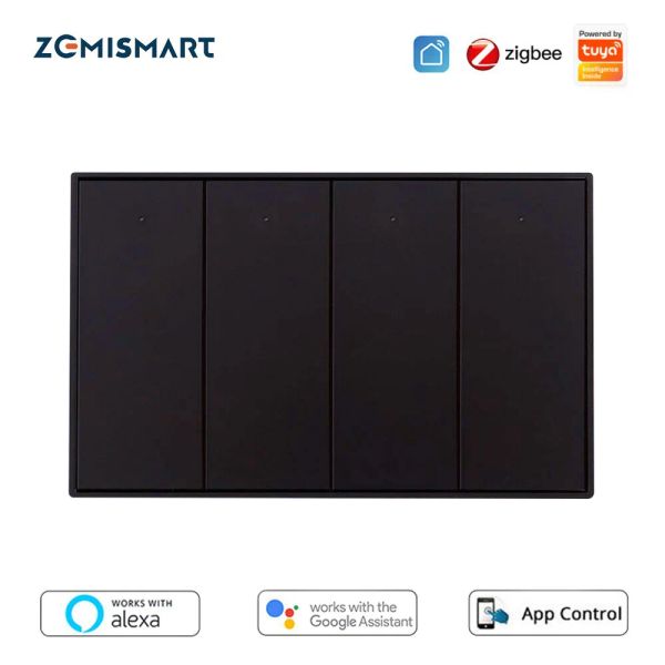Управление Zemismart, умный настенный выключатель Zigbee, США, Австралия, 1, 2, 3, 4 группы, черный прерыватель с нейтральным Alexa, Google Home Tuya Smartthings