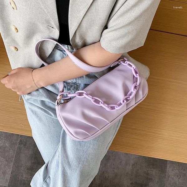 Totes Candy Farbe Kleine PU Leder Schulter Taschen Für Frauen 2024 Kette Design Handtaschen Weibliche Reise Dame Mode Handtasche