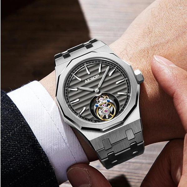 Armbanduhren AESOP Flying Herren Tourbillon Uhren Super leuchtende Saphirspiegel Männliche Handaufzug Mechanisch Wasserdicht