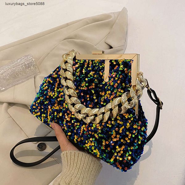 Factory Brand Designer verkauft 50 % Rabatt auf Damenhandtaschen online. Neue feine glänzende Chip-Handtasche mit großem Fassungsvermögen, Damen-Goldkettenschale