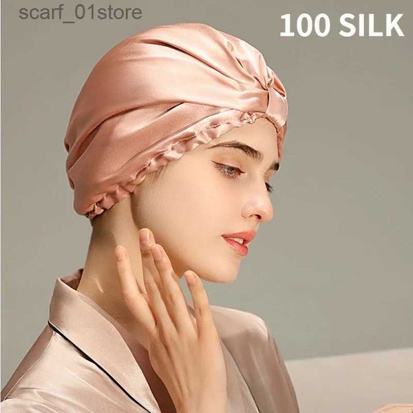 Bandanas Durag Pure Silk Night Cs Lberry Silk Sleep Hat Hair Removal Hat Natural Silk Tuan usado para cabelo Sleep Silk Head usado para mulheres C24319