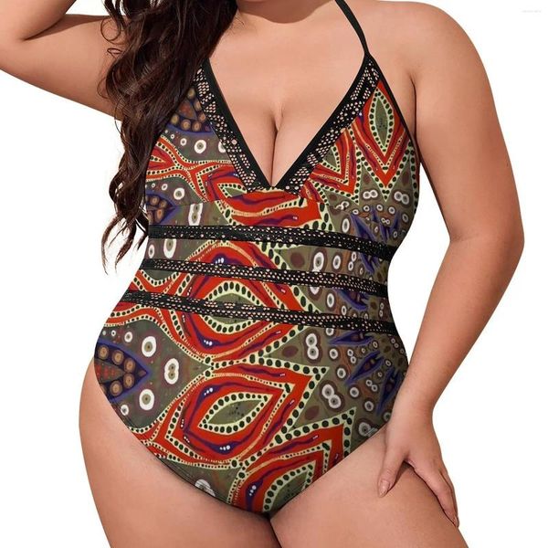 Costume da bagno da donna Costume da bagno rosso con volant malocchio Costume da bagno intero sexy con stampa astratta Costume da bagno push up monokini stampato Taglie forti