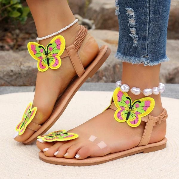 Sandalen Sommer Mode Schmetterling Casual Oberbekleidung Gelbe Farbe Flache Kreuz Spitze Karree Bequeme Wanderschuhe