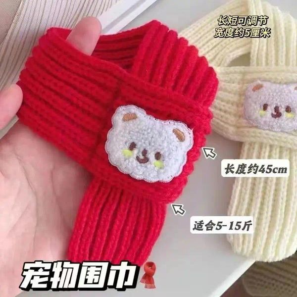 Hundebekleidung Niedlicher Welpenschal Katzenjahr Roter Bär Warme Schals Haustier Winter Strickkragen Zubehör Fliegen für Hunde