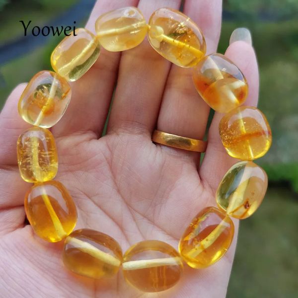 Bangles Yoowei 11g 19g 22g Natural Amber Bracelet Женщины подарок новые 100% подлинные бусины овальные нерегулярные заживления поставщики поставщики оптом