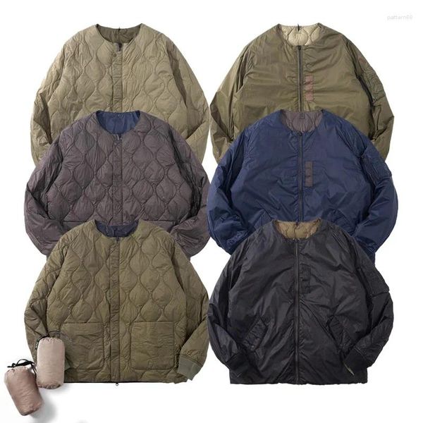 Jaquetas masculinas japonês solto encaixe casual dupla face desgaste com armazenamento para baixo jaqueta moda coreana streetwear harajuku para homem