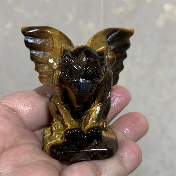 Estatuetas decorativas natural olho de tigre pedra cristal esculpido dos desenhos animados gárgula escultura cura pedra preciosa reiki decoração para casa presente