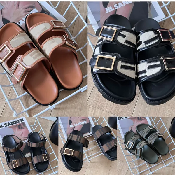 Moda terlik tasarımcısı çift kayış flip flop wome platformu sandaletler yaz plaj terlik slaytlar lüks metal toka renkli baskılı tuval terlik slayt