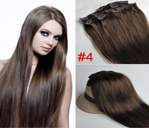 ELIBESS 14quot 16quot 18quot20quot22quot Qualidade Premium 7pcs 70g conjunto clipe extensões de cabelo humano em 4 marrom médio full5570216