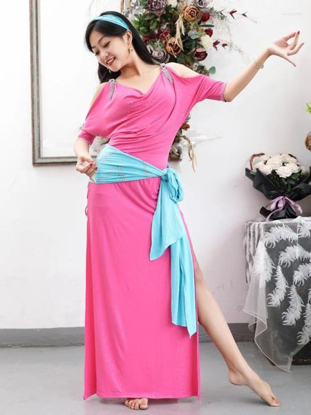 Sahne Giyin Boş Göbek Dans Kostümü Latin Giyim Kadın Mısır Elbise Caz Düz Renk Modern Takım 2024 Giysiler Gevşek Kadın