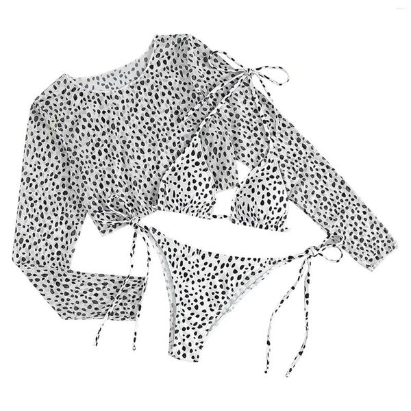 Женские купальники, модный купальник с леопардовым принтом на шнуровке, сексуальный комплект бикини из трех предметов с накладкой на грудь, купальный костюм, купальный костюм для женщин