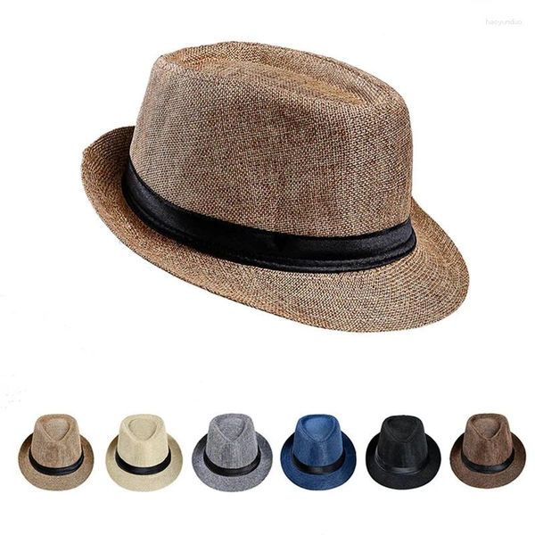 Berets WZCX Outdoor Einfarbig Strand Hut Frühling Sommer Mode Sonnenschutz Flachs Casual Männer Kappe Jazz