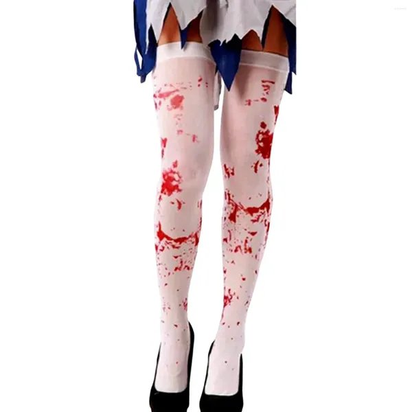 Calzini da donna Halloween Coscia alta Calze lunghe Cosplay Macchia di sangue sopra il ginocchio Carnevale Fantasma Vampiro Gioco di ruolo Accessorio di sangue