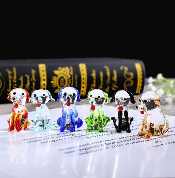 Conjunto HD de 6 Figuras de Vidro em Miniatura Cão Soprado à Mão em Vidro Murano Arte Animal Estatuetas de Animais de Estimação Decoração de Mesa de Casa Presentes Colecionáveis Y20022619960