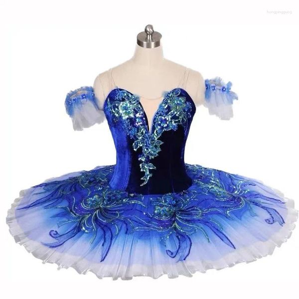 Abbigliamento da palcoscenico Vestito da balletto blu per ragazze Abbigliamento da ballo per spettacoli Piccolo cigno Paillettes Costumi tutu Abiti da ballo