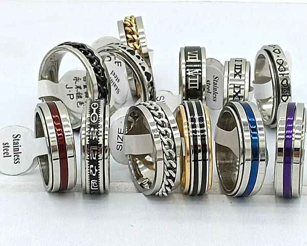 Оптовая продажа, оптовая продажа, 30 шт./лот, Мужское кольцо-спиннер, вращающееся кольцо из нержавеющей стали, мужская мода, спин-кольцо, ювелирные изделия в стиле панк, подарок на вечеринку 240313