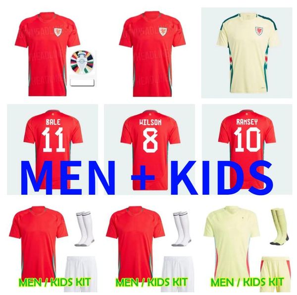 2024 2025 Bale Wales Futebol Jerseys Wilson Allen Ramsey 24 25 Copa da Seleção Mundial Rodon Vokes Home Camisa de Futebol Homens Kits Kits Uniformes Torcedores Versão do Jogador