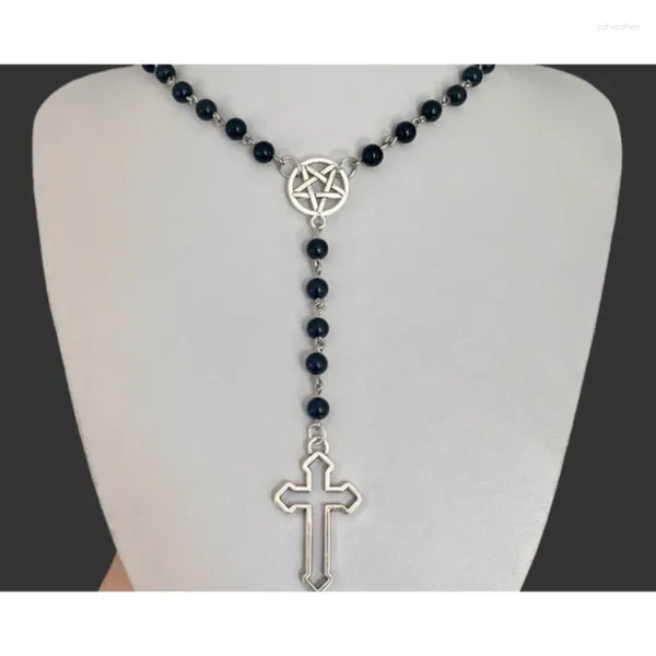 Colares Pingente Gótico Colar Oco Católico Rosário Religioso Jóias Handmade Crucifixo Frisado