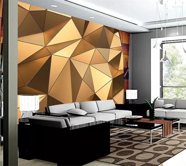 Wallpapers Wellyu Papel de Parede Para Quarto Personalizado Papel de Parede 3D Abstract Building Space Local Gold Polygon Ball TV Pintado