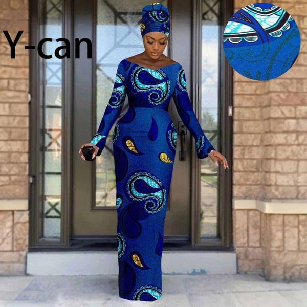 Roupas étnicas Vestidos de casamento africanos para mulheres sexy elegante decote em v vestido longo fino brilhante impressão festa vestido de noite com turbante 2425067