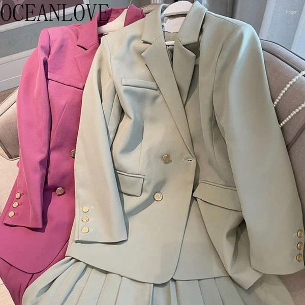 Vestidos de trabalho oceanlove primavera outono conjunto de duas peças para mulheres sólido blazer coreano moda vestido define elegante senhora do escritório conjuntos robes