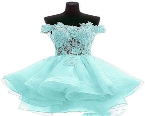 Bonito menta verde vestidos de cocktail 2019 curto rosa vestidos de noite fora do ombro rendas uma linha ocasião especial feminino mini vestidos de baile o5570945