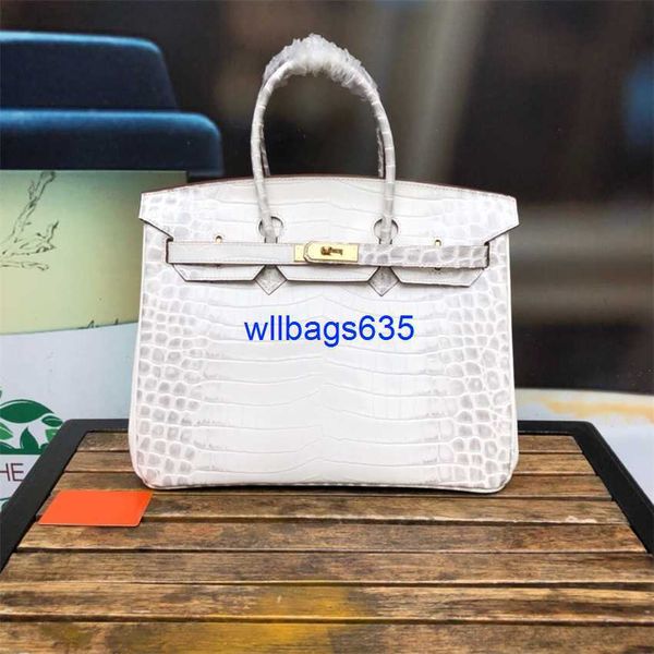 Borse tote Borsa in coccodrillo Himalaya genuina 2024 Nuova moda Tendenza versatile Primo strato Borsa in pelle di coccodrillo modello pancia Borsa portatile con logo HBSHY5