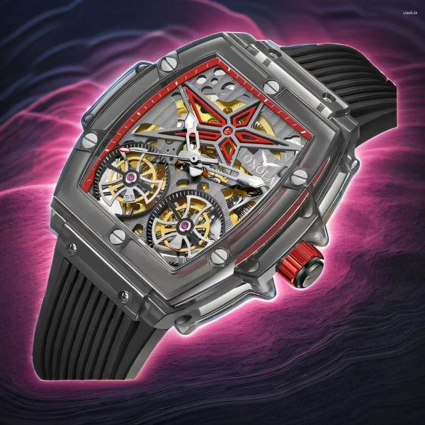 Orologi da polso ONOLA Orologio da uomo Doppio Tourbillon Custodia trasparente Impermeabile Nastro meccanico automatico in silicone Montre Homme