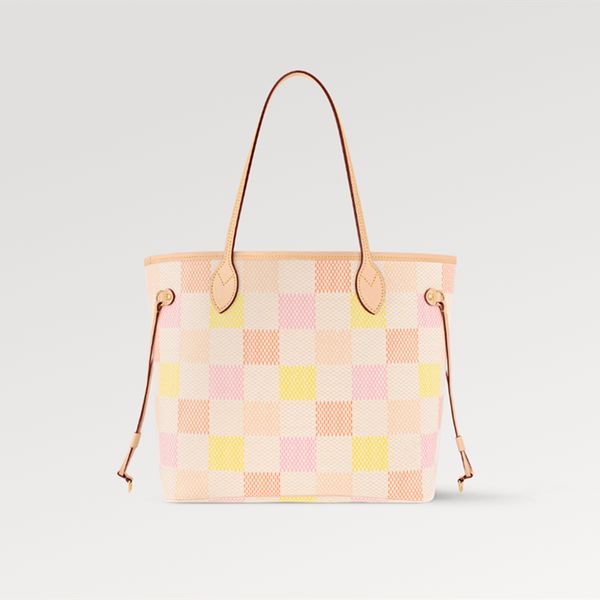 Explosion Feminino Neverfu ll MM N40668 Bolsa pêssego Fecho de gancho Bolso interno com zíper estampado plano 4 laços laterais Argola em D Bolsa com zíper removível em quatro tons pastel diferentes