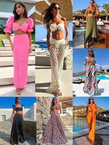 Costumi da bagno da donna Set bikini push up stampati per le donne Abbigliamento da spiaggia estivo Costume da bagno biquini brasiliano solido con gonna lunga Copricostume sexy