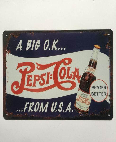 Um grande ok pepsi cola retro vintage metal estanho cartaz cartaz para homem caverna garagem chique chique adesivo de parede café bar casa decor9332715