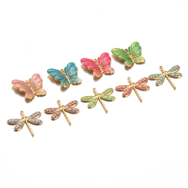 Charms Großhandel 5 Stück Schmetterling Edelstahl Emaille Bunte Libelle Anhänger DIY Schmuckherstellung Zubehör