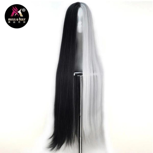 Парики Miss U Hair Синтетические унисекс 110 см Удлиненные прямые черные, белые, зеленые, фиолетовые, серые волосы, костюм для косплея на Хэллоуин, парик для вечеринки