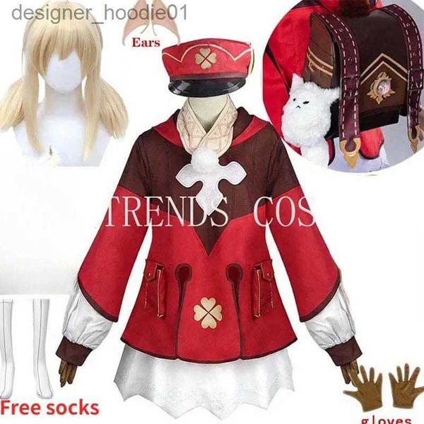 Cosplay trajes de anime klee cosplay vem mochila dodoco peruca klee conjunto infantil vestido mochila carnaval comicsc24320