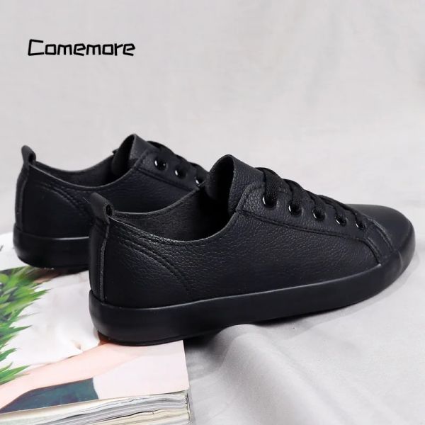 Sapatos comemore sapato de couro macio feminino lance up white preto apartamentos 2023 homens tênis mocassin primavera outono women oxford shoes planos 40