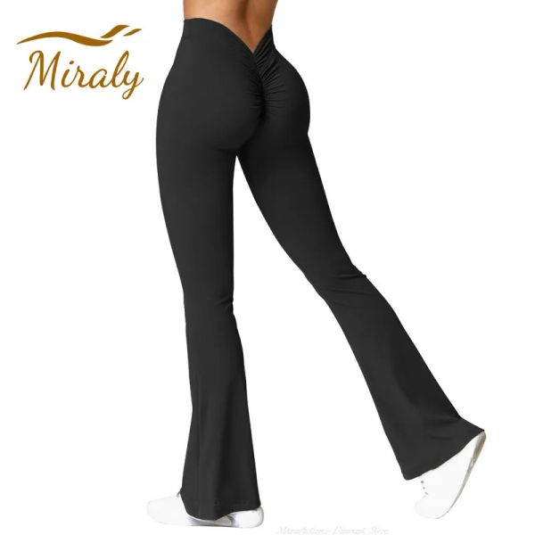 Outfit Damen Scrunch Flare Leggings Daze V Back Butt Lifting Wide Leg High Waist Gym Workout Yoga Pants Stretchy Push Up Tight Pants