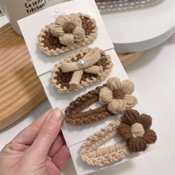 Accessori per capelli Fiore Forcina Lo stile carino Abbigliamento Clip intrecciata a mano Fiori marroni belli e durevoli