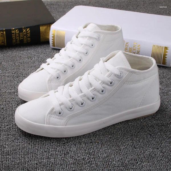 Scarpe casual Primavera High-top Canvas Versione coreana Trend Student Sneakers da donna piatte bianche traspiranti