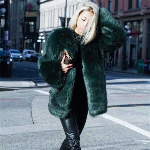 Женское пальто из искусственного меха осенью и зимой, новое пальто из искусственного меха, темно-зеленое пальто из искусственного меха лисы, среднее и длинное женское пальто, тонкое